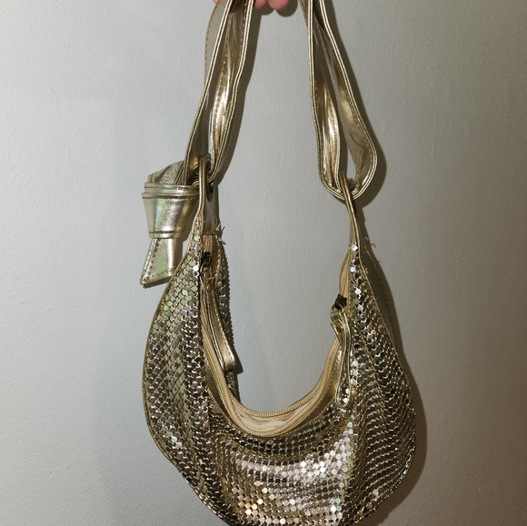 VINTAGE Y2K Gold sequin sparkly shoulder hobo bag - Picture 3 of 6